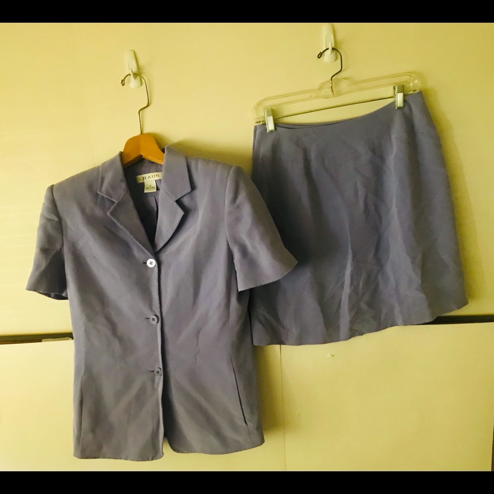 Chaus Purple Skirt Suit 100% Silk Fully Lined